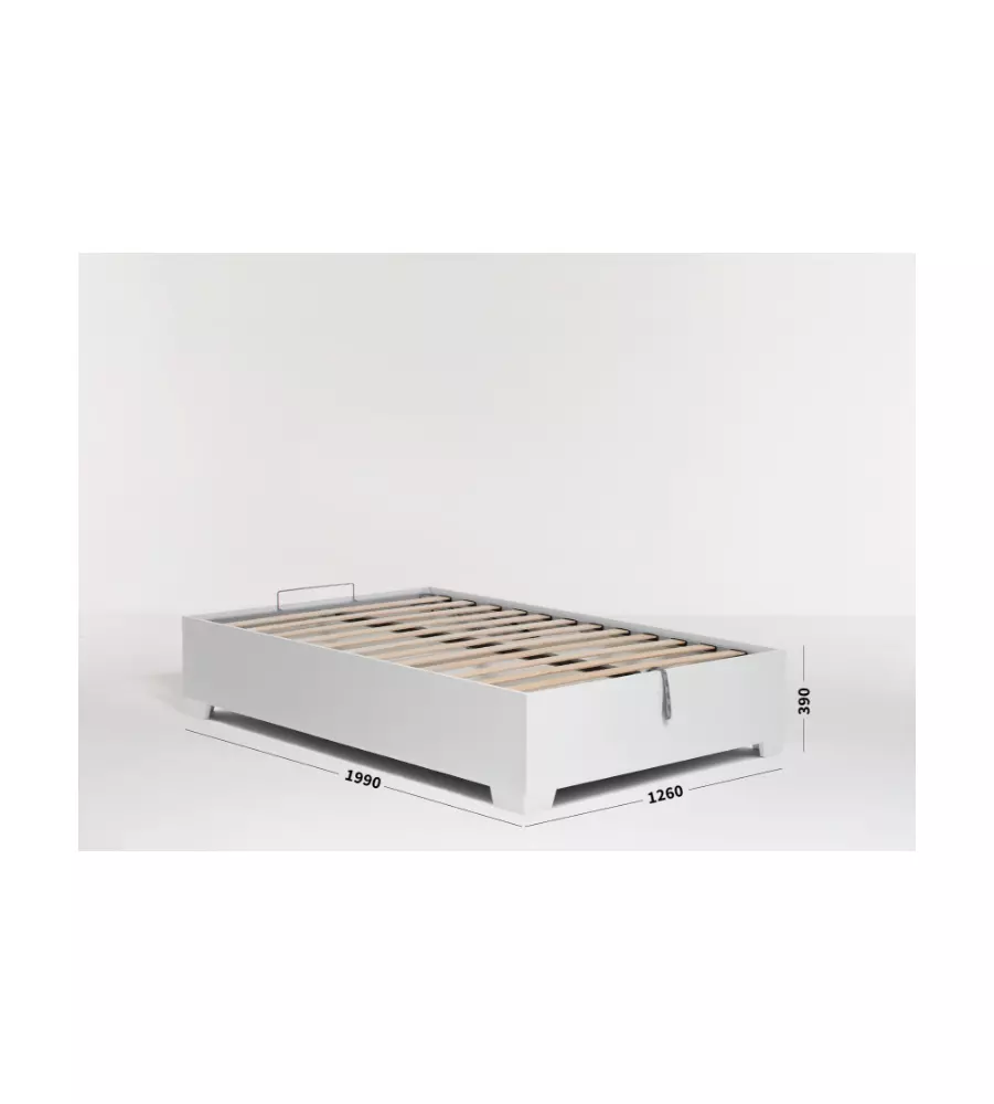 LETTO PIAZZA E MEZZA CONTENITORE CON PIEDINI "BED BOX" BIANCO 120X190 CM